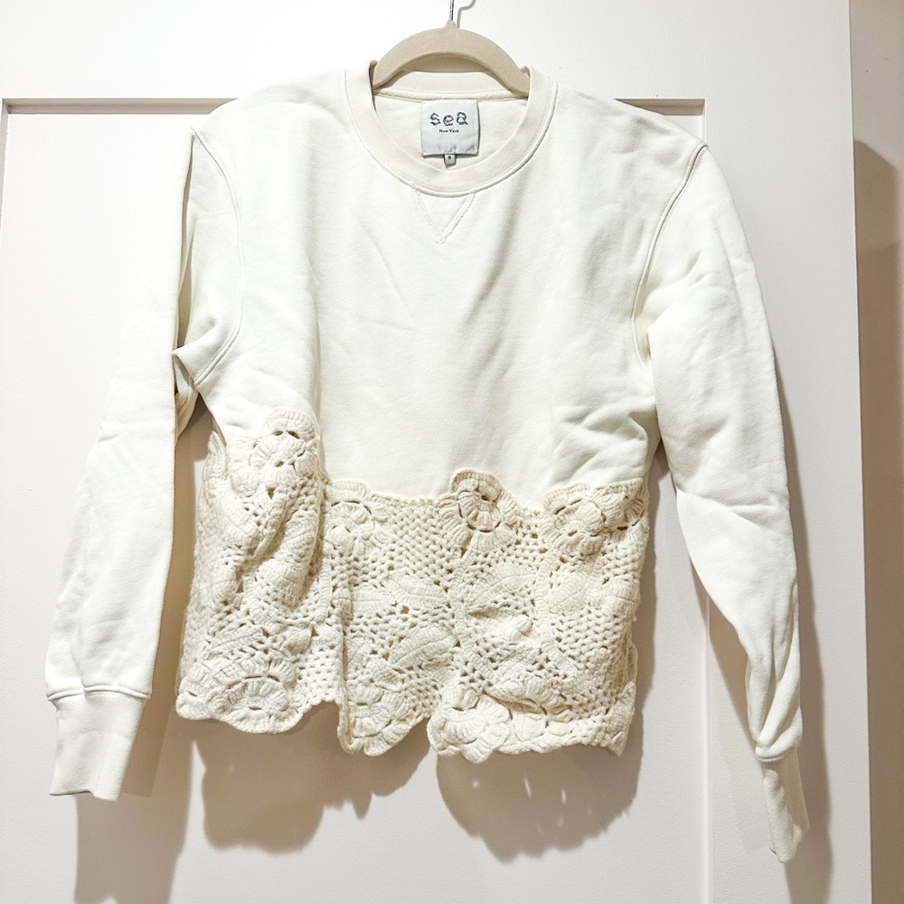 Sea NY Crochet Sweatshirt Size Small